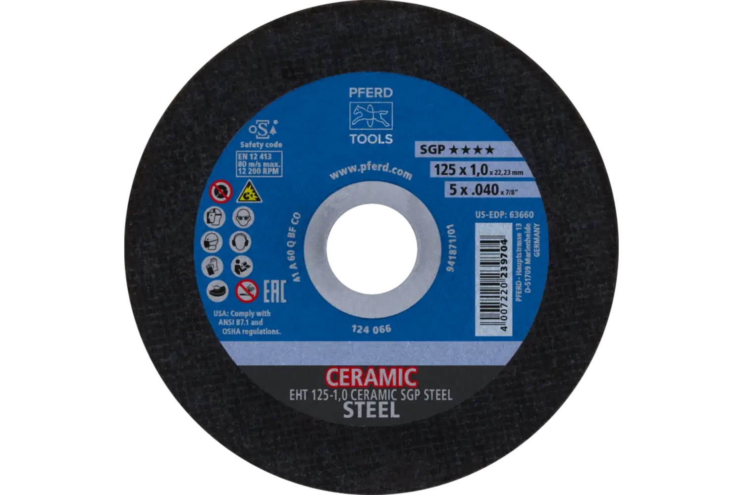 Picture of Pferd Cut-Off Wheel, 5" X .040 X 7/8, Ceramic Sgp Steel, T1, Ceramic Oxide